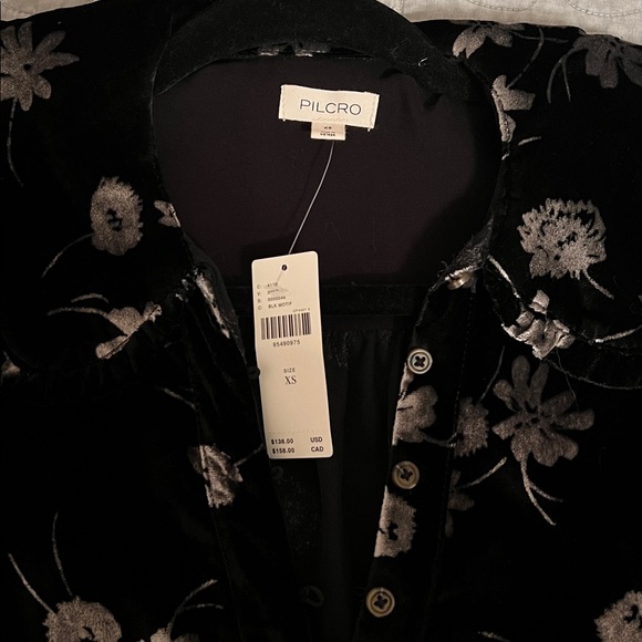Pilcro *Anthropologie* Keira Black Velvet button front blouse - Picture 4 of 8